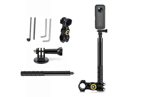 Bike Motorcycle Handlebar Camera Mount with Extendable Pole for GoPro Insta360 X3 Action Cameras