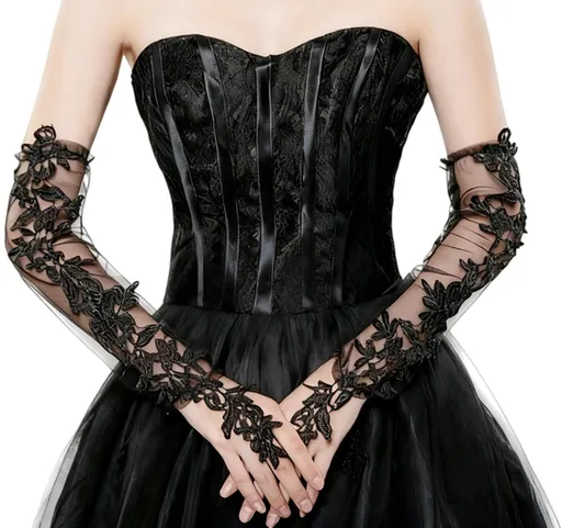 Women's Long Lace Fingerless Gloves Sheer Mesh Tulle Elbow Length Gloves for Bridal Wedding Party Prom Dance Opera（black）