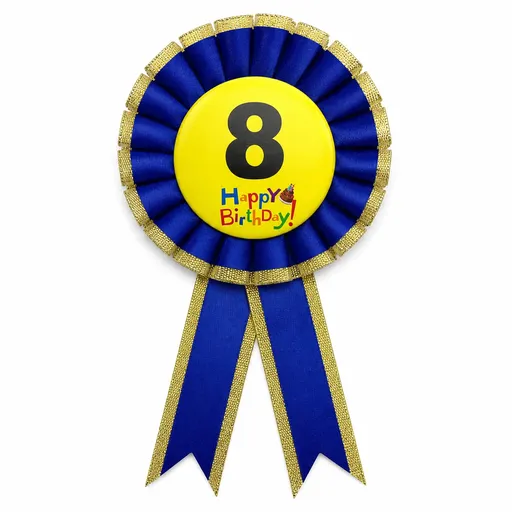 Kids Birthday Badge Rosette with Ribbon Party Favour Fancy Dress - Age 8 Blue