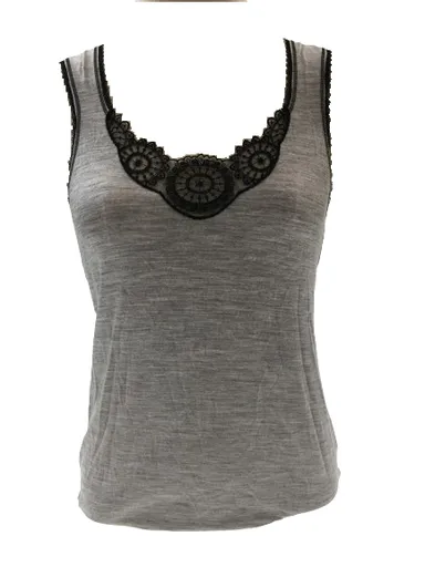 MERINO SKINS Ladies Dianthe Tank Top Thermal Merino Wool Rich Thermals - Soft Grey Marle