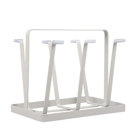 Metal Drainer Holder Rack Non-Slip Mugs Cups Organizer with Wood Handle, Compact & Stable Bottle Dryer Rack for Sports Water
