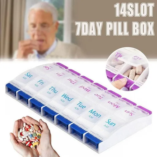 Pill Box Dispenser 14 Slot Medicine Organiser Durable PP Compact Portable
