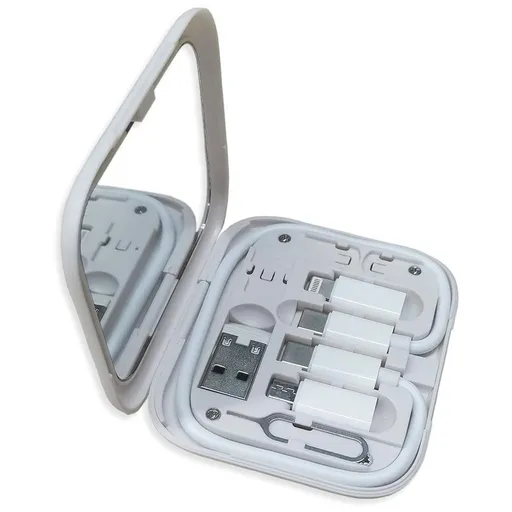 6-in-1 Cable Organizer Multifunctional Storage Box with Mirror for Travel White