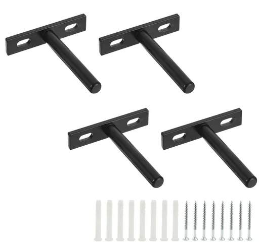 4 pieces - concealed floating shelf brackets - 3 inch - silver - shelves - floating shelf support brackets - steel - wall mounting - screws and plugs included - T-brackets for shelves - for floating wooden shelves - black - 76 mm