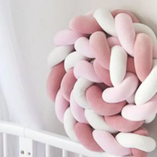 White & Pink 2M Nordic 3-Strand Hand-Braided Knot Long Pillow - Soft Plush Sofa Cushion, Room Decor for Bedroom & Living Room