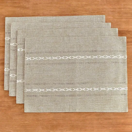 4 Pcs Beige Woven Placemats - Heat Resistant Kitchen Table Mats, Coffee Tea Cup Coasters, Linen Blend Dining Decor
