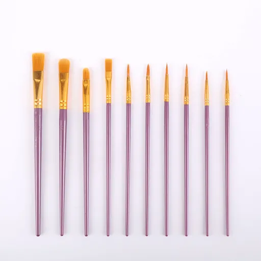 Purple Versatile 10-Piece Artist Paint Brush Set (10 Sets Included) - for Acrylic, Oil, Watercolor & Gouache Painting