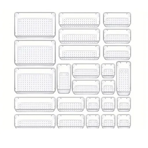 25PCS Transparent Stackable Organizer Set - 4-Size Versatile Desktop & Drawer Divider