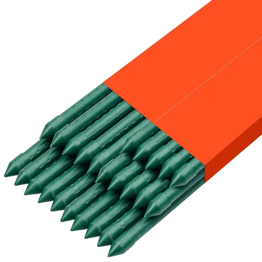 Garden Stakes, 25 Pack, 2100 mm, Plastic Coated Metal Tomato Stakes, Garden Sticks for Plants Support, with Pointed End and Non-Slip Bumps for Growing Climbing Plants, Outdoor Vegetables