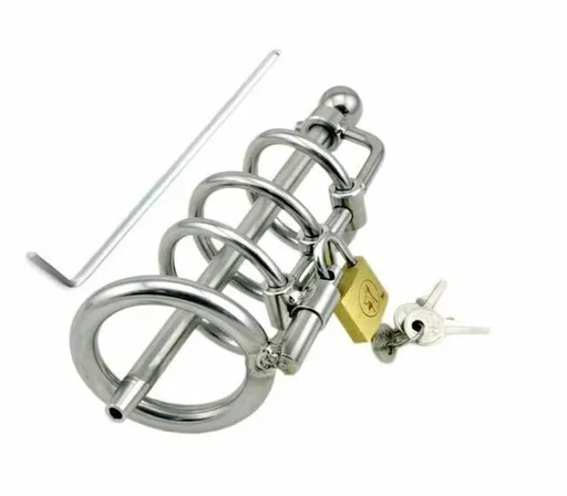 House Of Dasein Stainless Steel Cock Cage Urethral Sound Metal Ring Penis Plug - Inner Diameter 40Mm