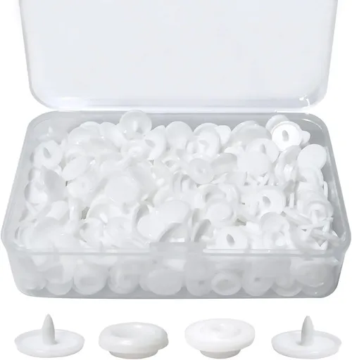100 Sets T5 Round Resin Plastic Snap Fasteners, No Sew Press Stud Buttons for Baby Clothes, Nappies, Sewing and DIY Crafts, White