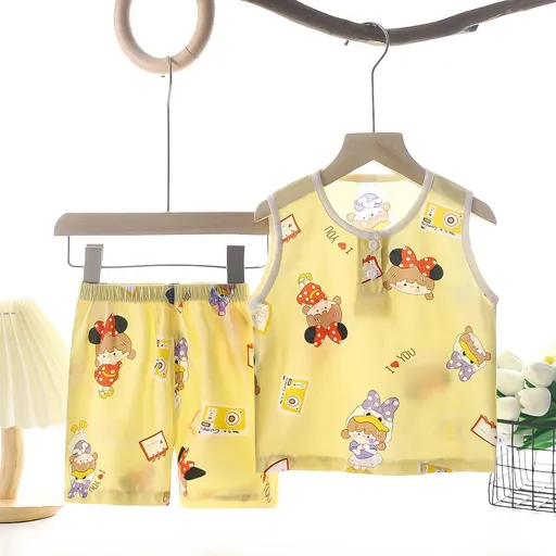 Tong Xinyuan Kids Cotton Silk Vest Set Shorts (Yellow) Little Girl's Cotton Silk Vest Set 120cm