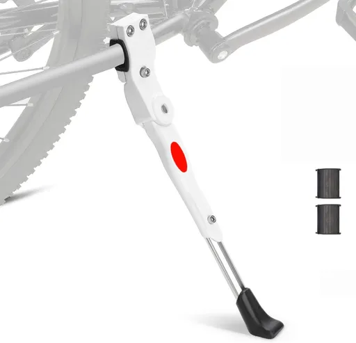 Bike Kickstand, Adjustable Alloy Aluminum Bicycle Kickstand for Road Mountain Bike, Fit 20" 24" 26" Wheels, White