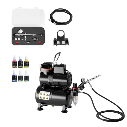 Airbrush Kit Air Brush Kit 1/6 HP Air Compressor Tank 1 Airbrush 3 Tips