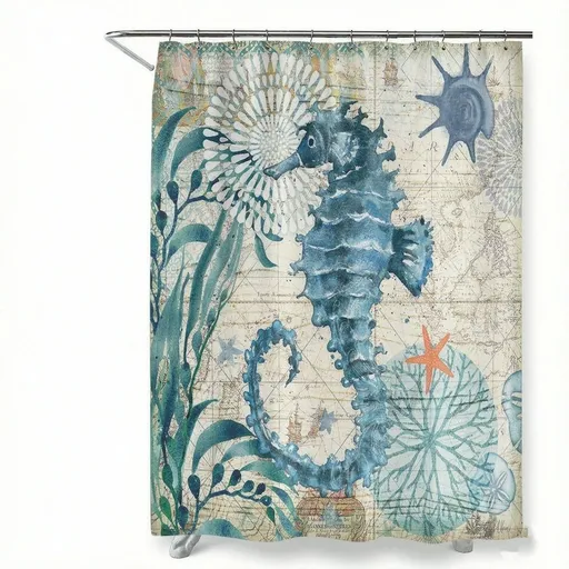 Shower Curtain Set for Bathroom, Nautical Blue Ocean Shower Curtains with 12Hooks, Polyester Fabric Waterproof Curtains