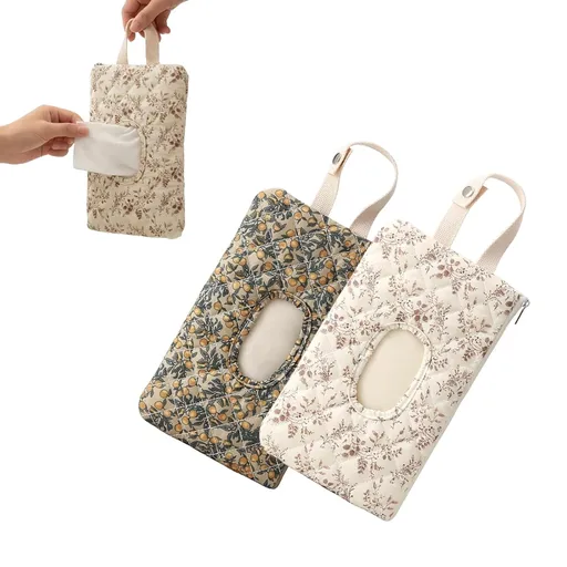 2 PCS Floral Quilted Baby Wipe Holder Pouch with Strap, Reable Portable Wipes Case for Stroller & Diaper Bag, Leak-Proof Travel Wipes Dispenser with Floral Pattern (Mix)