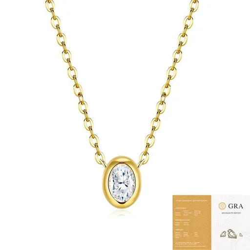 Elegant Moissanite Clavicle Necklace in 925 Silver with Gold Plating, Featuring a 4x6mm Oval Cut Stone with Brilliant Fire, Adjustable Chain for Everyday Chic and Versatile Styling (Moissanite, Premium S925)