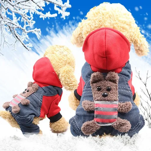 Shine Pet Four Leg Thickened Coral Fleece Clothes Four legs thick back strap bear red S (back length 25cm)