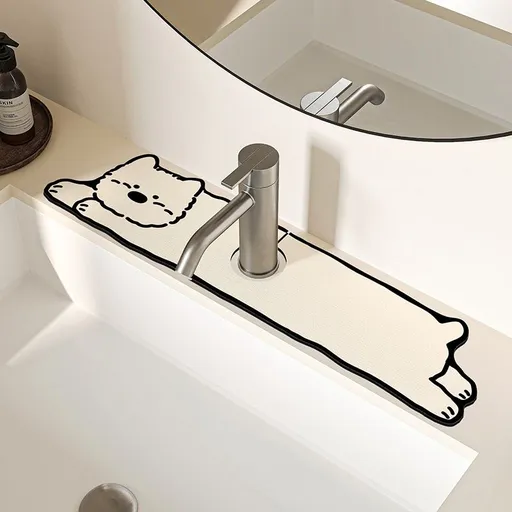 2-Piece Faucet Draining Mat Set Absorbent Sink Splash Guard Quick Dry Counter Mat 10x61cm(West Highland White Terrier)