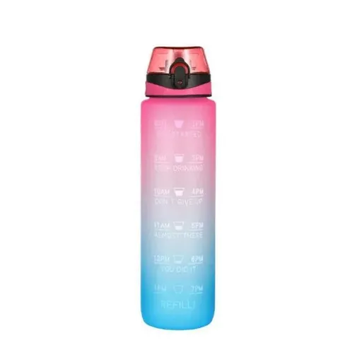 1L Water Bottle Motivational Drink Flask With Time Markings Bpa Free Sport Gym - Red+Blue