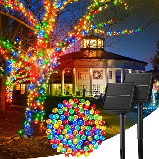 Solar String Lights Outdoor, 2 Pack LED Solar Outdoor Lights | Solar Fairy Lights with 8 Lighting Modes, Waterproof Solar Christmas Halloween Lights for Outside Tree Garden Balcony Gazebo Party - Multi-color - Size 105ft 300-LED String Light