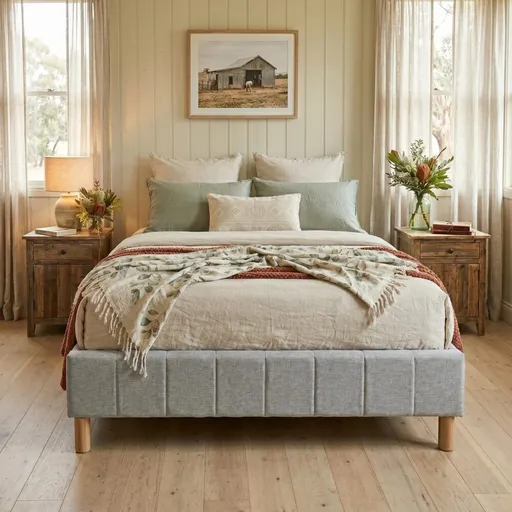 Metal Bedframe Mattress Foundation (Light Grey) – Queen