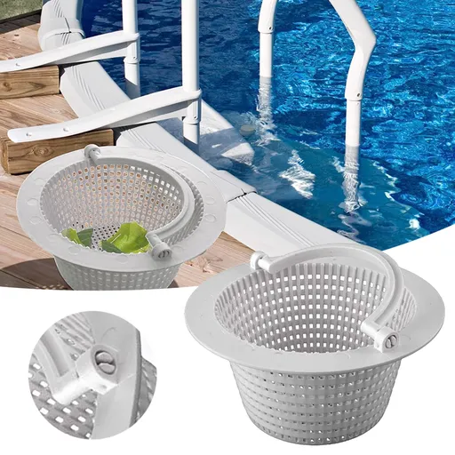 Above Ground Pool Skimmer Basket with Handles, Replacement Debris Catcher for Leaves and Dirt, White