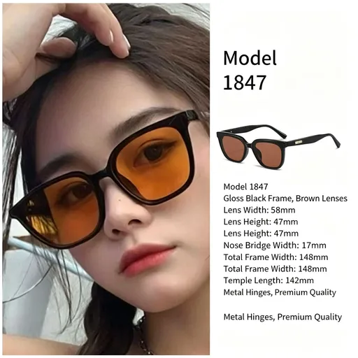 Glossy Black Frame Brown Lens Cat Eye Sunglasses UV400 Protection, Polished Retro Premium Look, Great Christmas Present