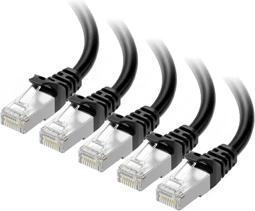 10Gbps 5-Pack Snagless Short Shielded Cat 6A Ethernet Cable - 3ft, Cat 6A Cable, Cat6A Cord, Ethernet Cord, Black