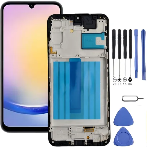 Samsung Galaxy A25 5G Screen Replacement with Frame, 6.5" 120Hz Super AMOLED Flat Touch Digitizer, Complete Disassembly Repair Tool Kit for SM-A256U SM-A256U1 SM-A256W SM-A256B SM-A256E SM-A2560