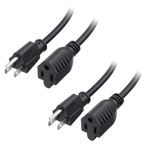 [ETL Listed] 2-Pack 16 AWG Heavy Duty 13A Power Extension Cord - 10ft, 3 Prong Power Cord Extension, NEMA 5-15P to NEMA 5-15R, Black