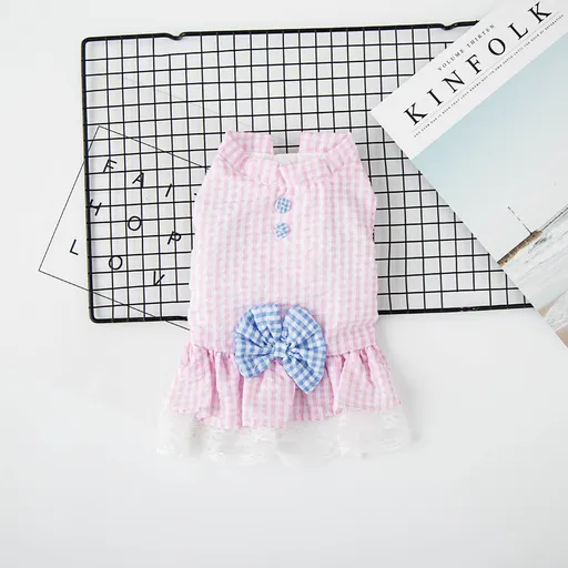 Pet Dog Princess Skirt Cloth Casual Style Plaid Skirt Pink XXL