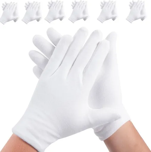 Gloves - 6 pairs - White cotton gloves - Suitable for dry hands - Can be worn while sleeping - High-quality cotton gloves - Unisex white gloves - Rounded finger gloves