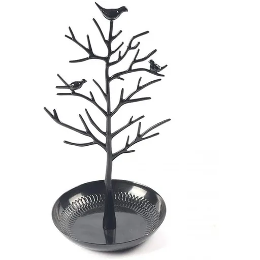 Jewelry Tree Necklace Earring Holder Modern Cute Bird Jewelry Stand for Women Girls Teen,with Tray Antique Rack Tower Decoration, Black (oniy box)