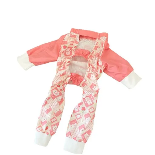 Four Legged Dog Clothes Aite chong Dustproof Waterproof Vibrant pink floral dustproof pants XL