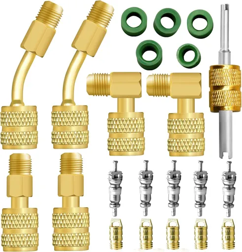 R410A Mini Split Adapter Kit, 5/16 inch to 1/4 inch Coupler and Valve Core Remover for Air Conditioner Vacuum Pump Hoses
