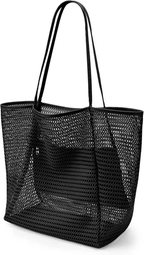 Oversized Beach Tote Bag, Semi Mesh Tote Bag Foldable MAX 35L Laundry Tote Bag For Beach Picnic Laundry Vacation