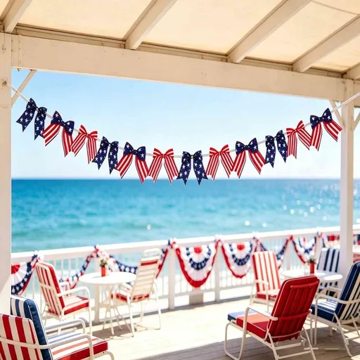 6.2 ft 4th of July Decorations Patriotic Bow Garland Memorial Day Decor Red White Blue Bow Banner 250th Anniversary Hanging Decor for 4th of July Independence Day Home Party Supplies