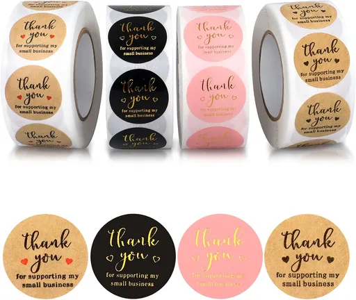 Thank You Round Stickers for Supporting My Small Business Adhesive Labels, 3-Color, 1inch (2000Pcs, 4 Rolls, Each roll 500Pcs) -