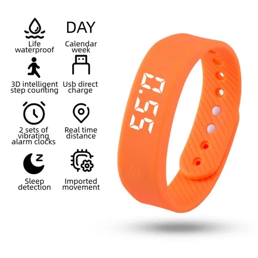 Orange Silent Vibration Alarm Smart Silicone Wristband with 3-Alarm Settings - Discreet Wake-Up Device for Teens & Adults (Horizontal version)
