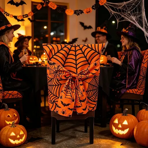 Halloween Dining Chair Slipcover Spooky Chair Back Covers Stretchable Washable Chair Protective Covers for Dining Room Kitchen Office Hotel Seat Decor - B - Size 4Pack
