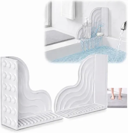 Splash Guard for Shower, Flexible Corner Splash Barrier with Suction Cups, Waterproof Bathtub Protéctor, Grey 更正（确保纯英文）： Splash Guard for Shower, Flexible Waterproof Corner Splash Barrier with Suction Cups for Kitchen and Bathroom, Grey