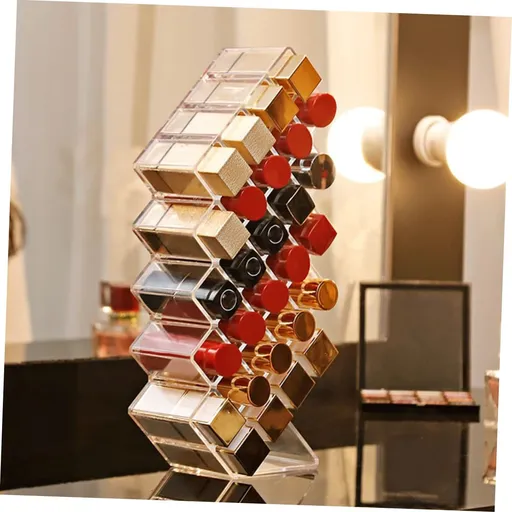 Holder Lip Gloss Tower Clear Cosmetic Fish Sticks Lip Makeup Organizer Lip Stick Storage for Bathroom Vanity 28 Slots