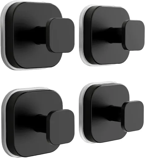 Suction Cup Hooks for Inside Shower,Heavy Duty Reusable No-Drill Hooks for Bathroom Wall,Glass,Windows,Tile-for Hanging Towels,Robes,Loofah - Wreath Hangers for Front Door,4packs (Black)