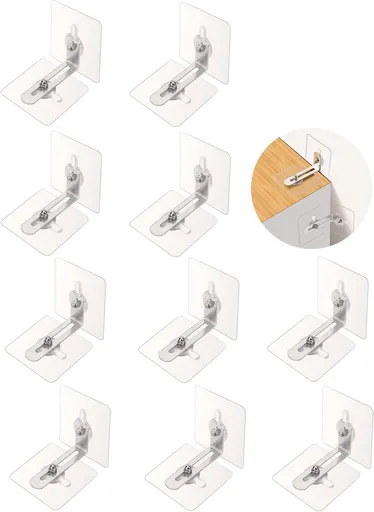 10 Pack Furniture Wall Anchors - Furniture Safety Anchors - Self-Adhesive - Anti-Tip Anchor Set - Falling Furniture Prevention - No Drilling - Safety Metal Bracket - Protect Baby & Pet - for Attaching Bookcase, Cabinet, Dresser