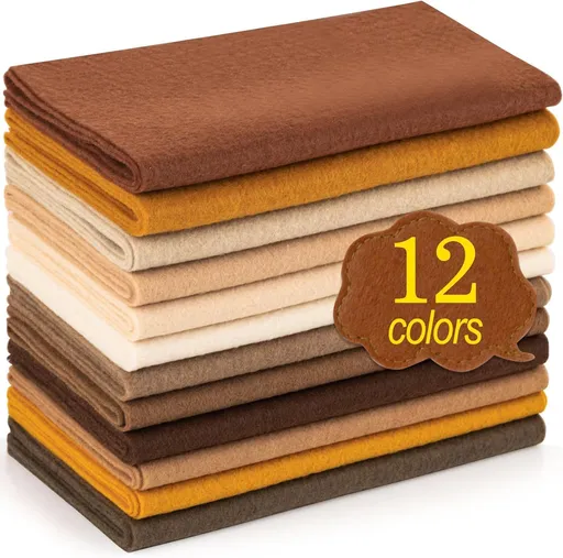 12 Rolls 8"x35"(20.5x90cm) 1.4mm Thick Soft Felt Fabric Sheet 12 Assorted Brown Tone Series Colors Felt Pack for DIY Craft Sewing Squares Nonwoven Patchwork