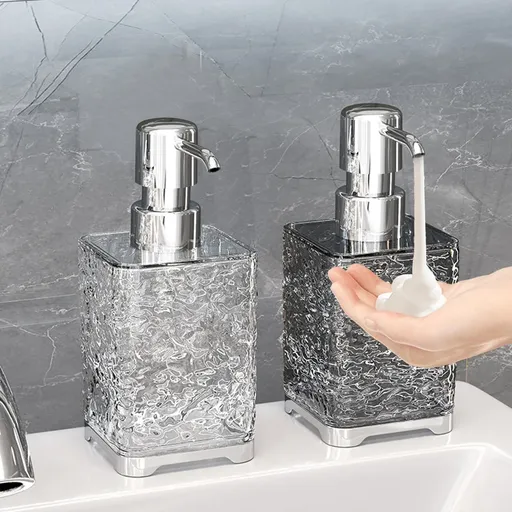 Clear Gray Foaming Soap Dispenser, Refillable Plastic Pump Bottle for Bathroom and Kitchen, 6.1 x 2.67 in