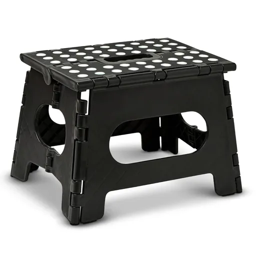 (Pack of 1) Foot Stool with 9 Inch Height - Holds Up to Lightwei ght Plastic Foldable Step Stool for Kitchen, Bathroom(Black)