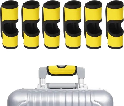 6 Pcs Luggage Handle Wrap, Hollow Neoprene Handbag Grip Cover Protector Luggage Identifiers Suitcase Handle Wraps for Luggage Suitcase Travel Bags, Yellow
