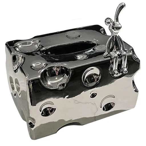 Tissue Box Cover Ceramic Rectangular Stylish Elegant Decorative Napkin Box Holder for Desktop Coffee Table Silver